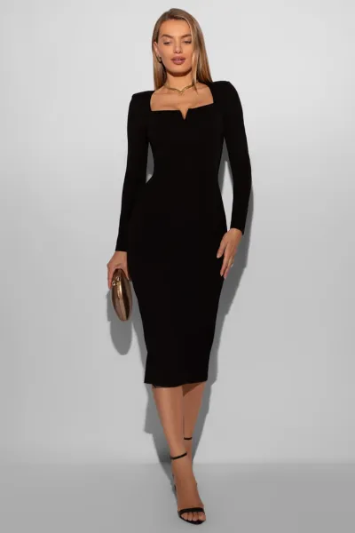 Notchy Long Sleeve Midi Dress